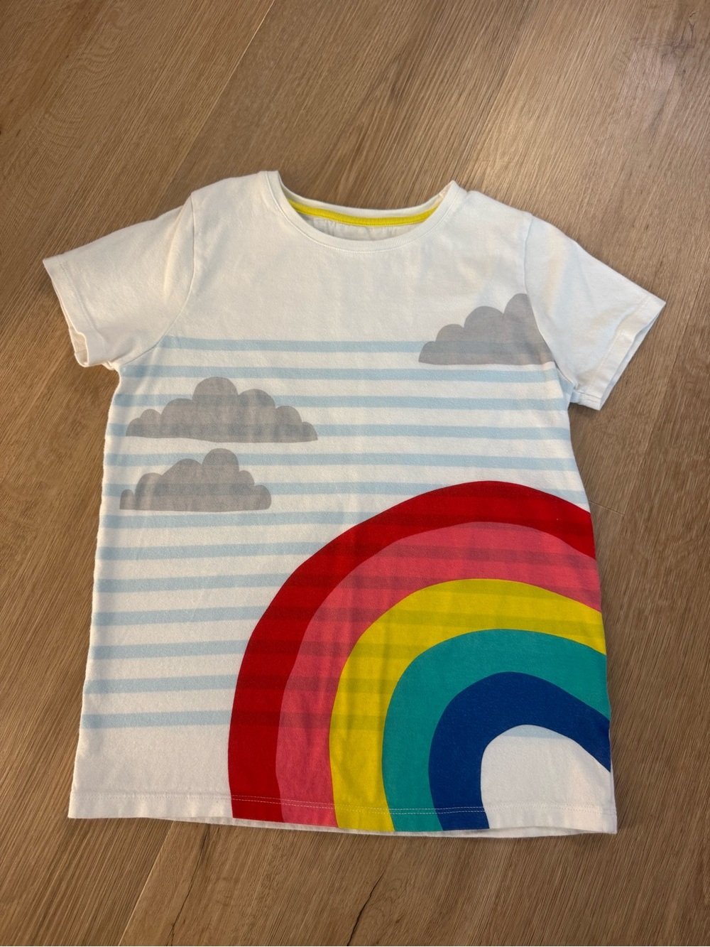 Mini Boden White Tee with Bright Rainbow Graphic